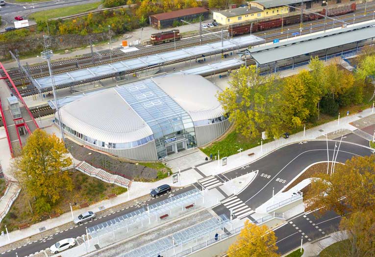 design of modern railway station building Karlovy Vary